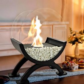 Round Glass Large Tabletop Fireplace 12.5" H Portable Fire Bowl Pot Clean Burning Fireplace For Indoor Outdoor Patio Parties Events(Black) (Option: Black)