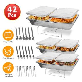Set Of 42Pcs Disposable Chafing Dish Buffet Set Chafing Servers With Covers Spoons Forks Tongs Full-Size Pans Food Warmers For Parties Events Cat (Option: 42PcsSet)